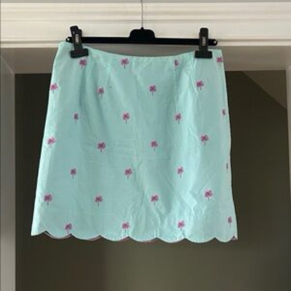 Lilly Pulitzer scalloped skirt - Nassau blue with purple embroidered palm trees